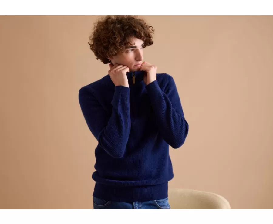 Fashion Jersey de lana para hombre con cuello cremallera Azul Navy Kenthan Jerséis De Cuello Cremallera | Jerséis De Punto