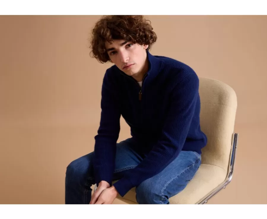 Fashion Jersey de lana para hombre con cuello cremallera Azul Navy Kenthan Jerséis De Cuello Cremallera | Jerséis De Punto