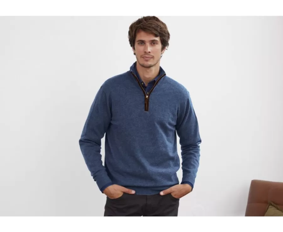 Clearance Jersey de lana para hombre con cuello cremallera Azul petróleo Keithy Jerséis De Cuello Cremallera | Jerséis De Punto