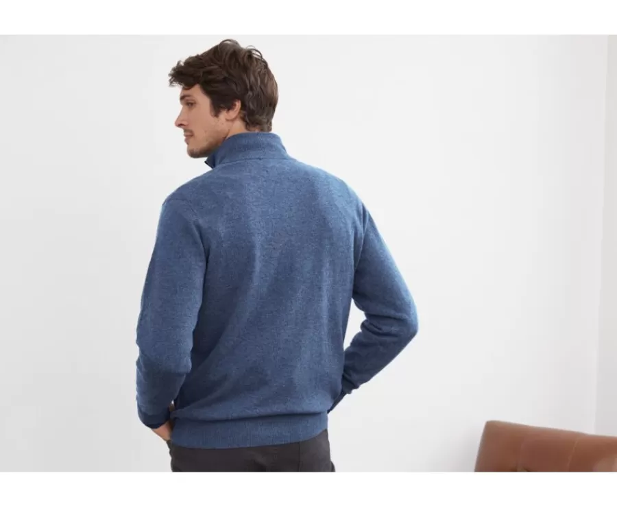 Clearance Jersey de lana para hombre con cuello cremallera Azul petróleo Keithy Jerséis De Cuello Cremallera | Jerséis De Punto