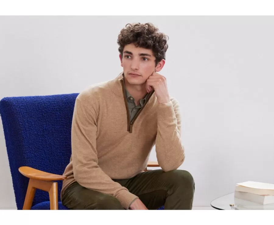 Online Jersey de lana para hombre con cuello cremallera Beis oscuro Moteado Keithy Jerséis De Cuello Cremallera | Jerséis De Punto