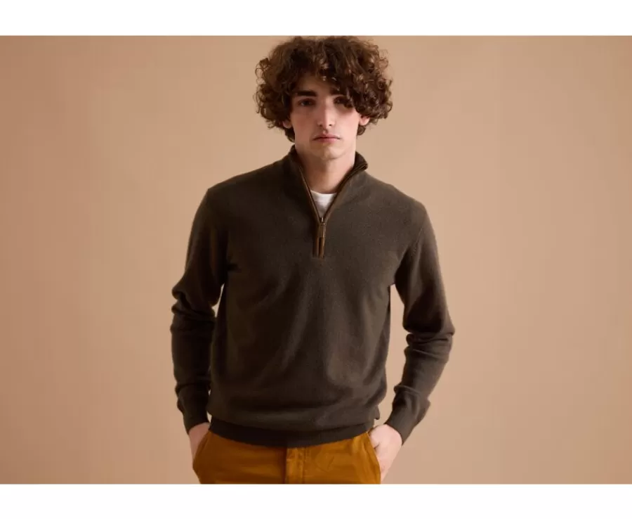 Discount Jersey de lana para hombre con cuello cremallera Caqui Keithy Jerséis De Cuello Cremallera | Jerséis De Punto