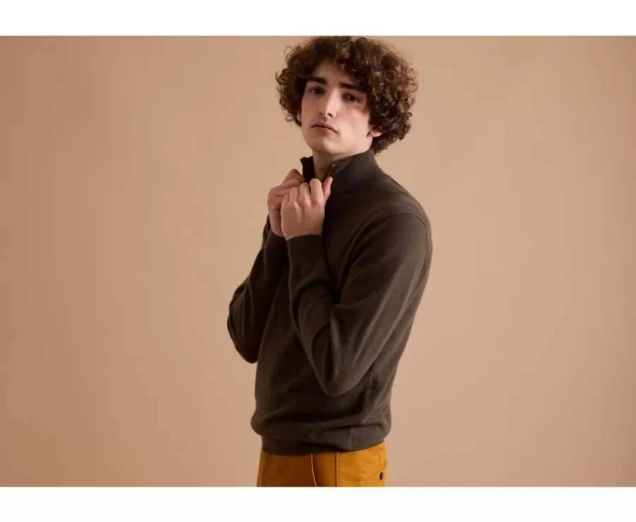 Discount Jersey de lana para hombre con cuello cremallera Caqui Keithy Jerséis De Cuello Cremallera | Jerséis De Punto