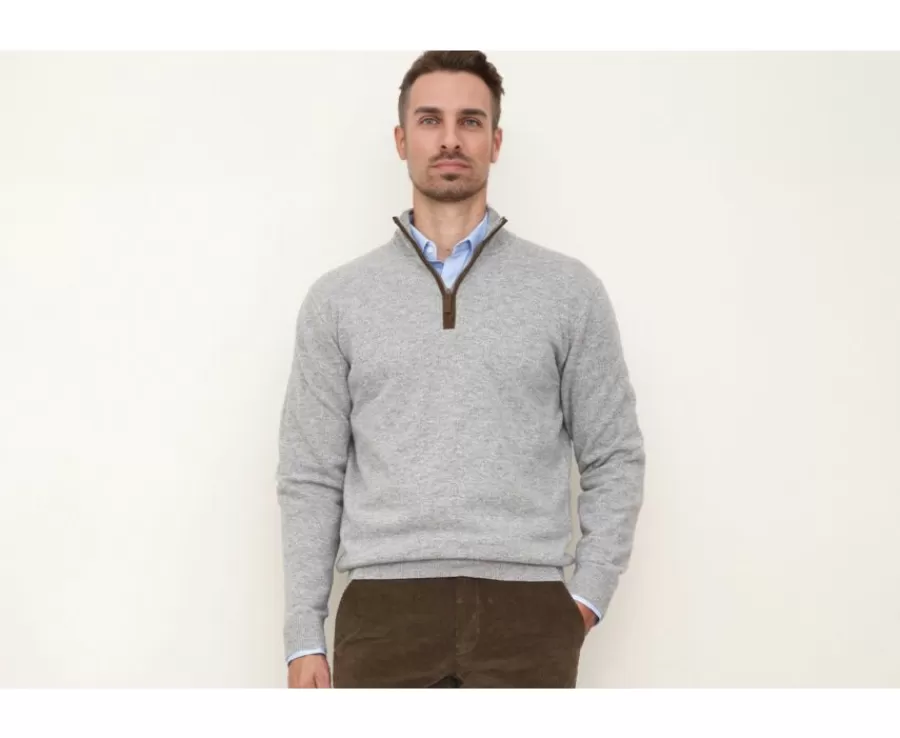 Cheap Jersey de lana para hombre con cuello cremallera Gris moteado Keithy Jerséis De Cuello Cremallera | Jerséis De Punto