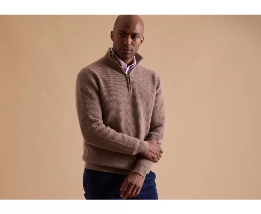 Cheap Jersey de lana para hombre con cuello cremallera Marrón moteado Kenthan Jerséis De Cuello Cremallera | Jerséis De Punto