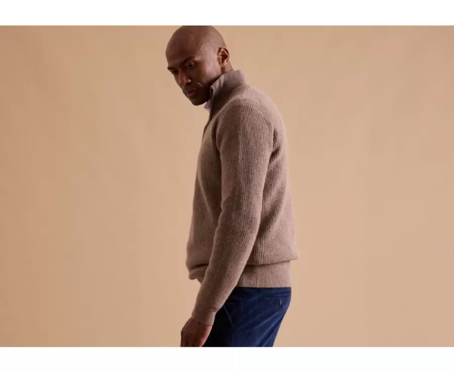 Cheap Jersey de lana para hombre con cuello cremallera Marrón moteado Kenthan Jerséis De Cuello Cremallera | Jerséis De Punto