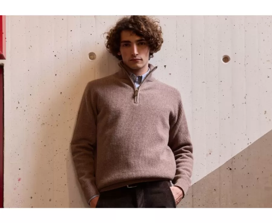 Cheap Jersey de lana para hombre con cuello cremallera Marrón moteado Kenthan Jerséis De Cuello Cremallera | Jerséis De Punto