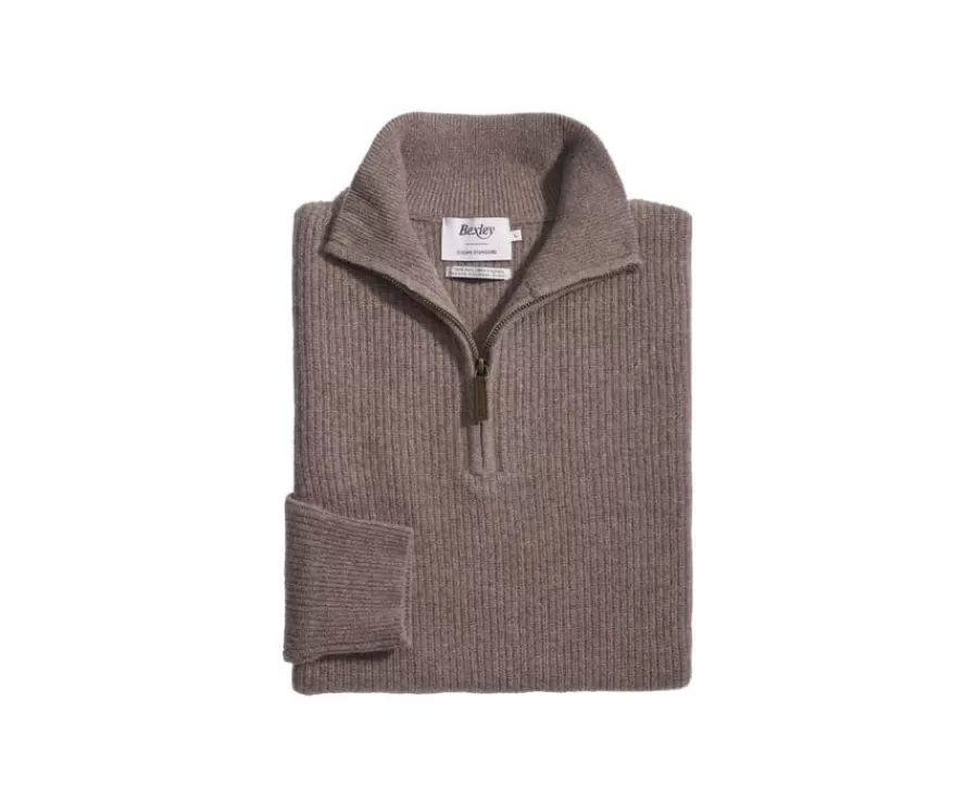 Cheap Jersey de lana para hombre con cuello cremallera Marrón moteado Kenthan Jerséis De Cuello Cremallera | Jerséis De Punto