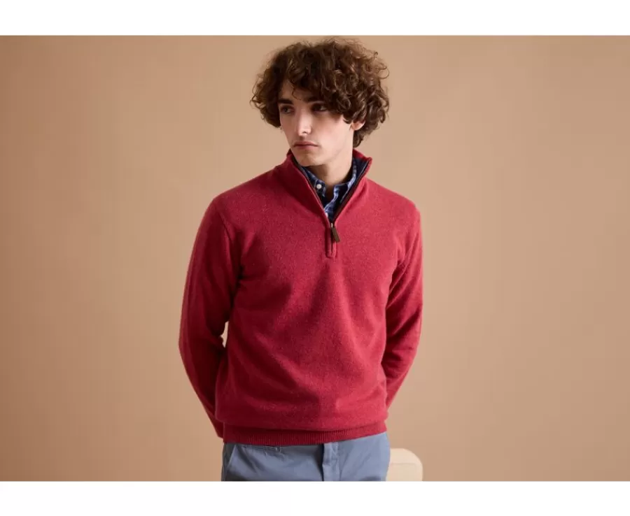 Online Jersey de lana para hombre con cuello cremallera Rojo y azul oscuro jaspeado Keyden Jerséis De Cuello Cremallera | Jerséis De Punto