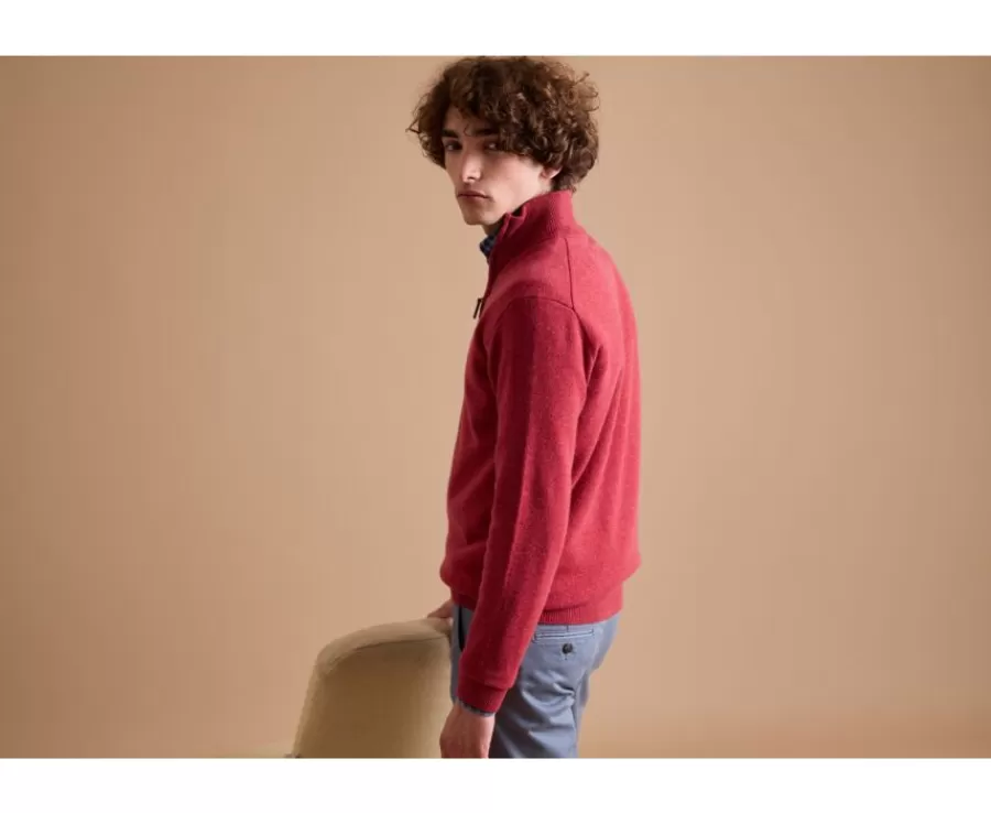 Online Jersey de lana para hombre con cuello cremallera Rojo y azul oscuro jaspeado Keyden Jerséis De Cuello Cremallera | Jerséis De Punto