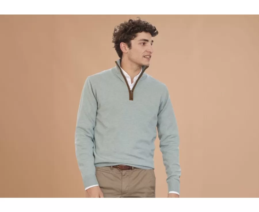 Clearance Jersey de lana para hombre con cuello cremallera Verde Eucalipto Keithy Jerséis De Cuello Cremallera | Jerséis De Punto