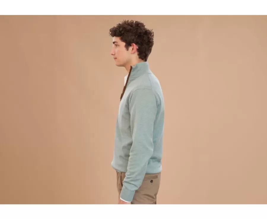 Clearance Jersey de lana para hombre con cuello cremallera Verde Eucalipto Keithy Jerséis De Cuello Cremallera | Jerséis De Punto