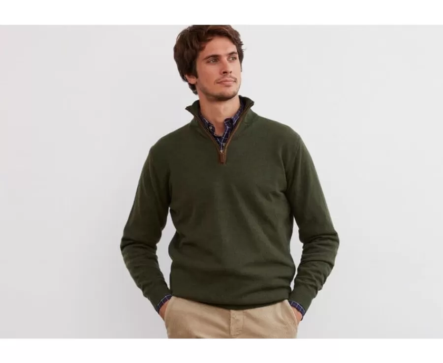 Flash Sale Jersey de lana para hombre con cuello cremallera Verde Keithy Jerséis De Cuello Cremallera | Jerséis De Punto