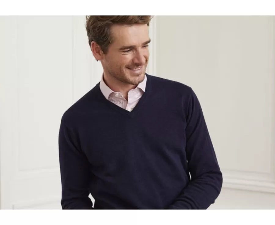 Outlet Jersey de lana para hombre con cuello de pico Azul marino Elian Jerséis De Cuello Pico | Jerséis De Punto