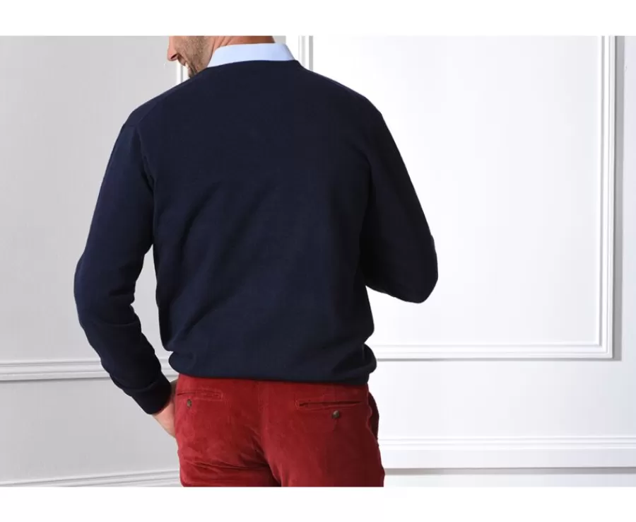 Outlet Jersey de lana para hombre con cuello de pico Azul marino Elian Jerséis De Cuello Pico | Jerséis De Punto