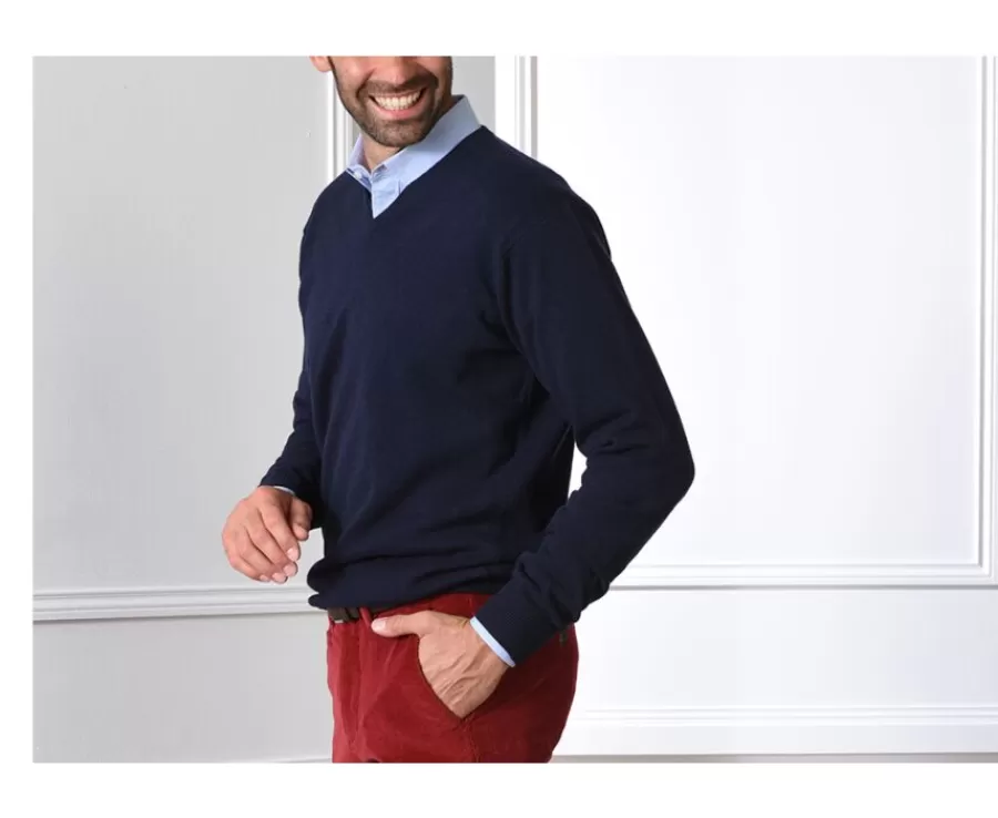 Outlet Jersey de lana para hombre con cuello de pico Azul marino Elian Jerséis De Cuello Pico | Jerséis De Punto