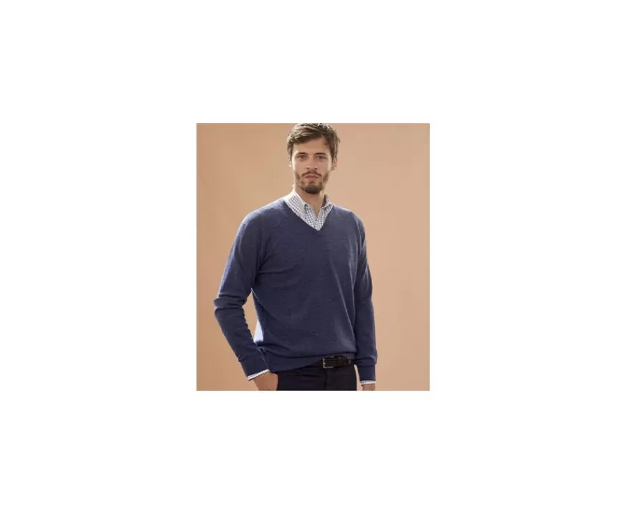 Store Jersey de lana para hombre con cuello de pico Azul oscuro moteado Elian Jerséis De Cuello Pico | Jerséis De Punto