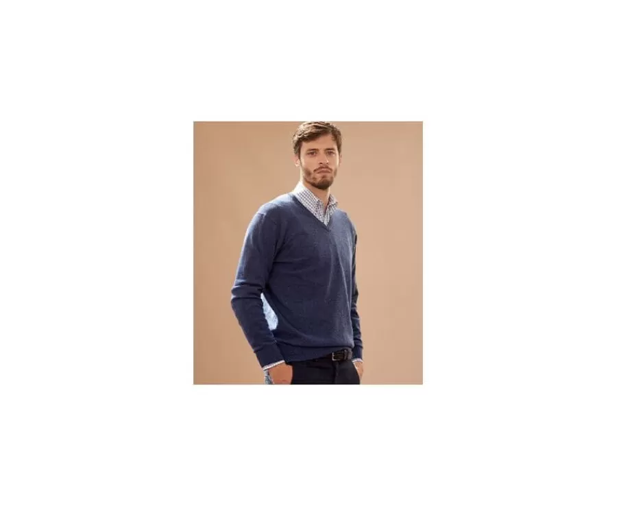 Store Jersey de lana para hombre con cuello de pico Azul oscuro moteado Elian Jerséis De Cuello Pico | Jerséis De Punto