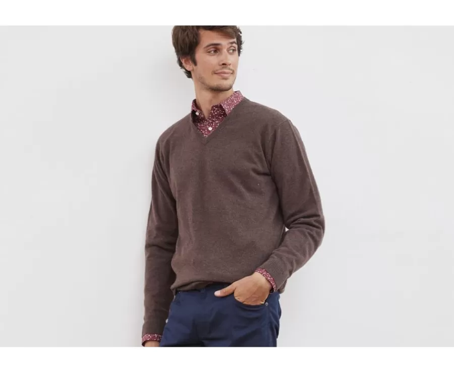 New Jersey de lana para hombre con cuello en V Marrón Elian Jerséis De Punto | Jerséis De Cuello Pico