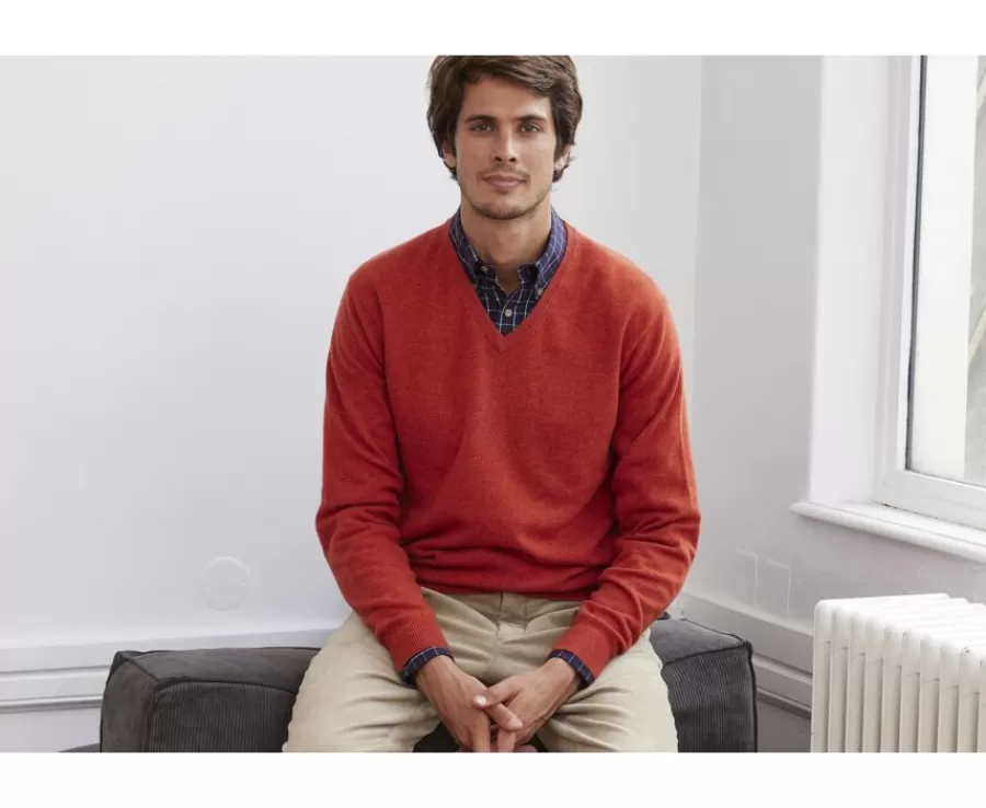 Fashion Jersey de lana para hombre con cuello en V Rojo ámbar Elian Jerséis De Punto | Jerséis De Cuello Pico