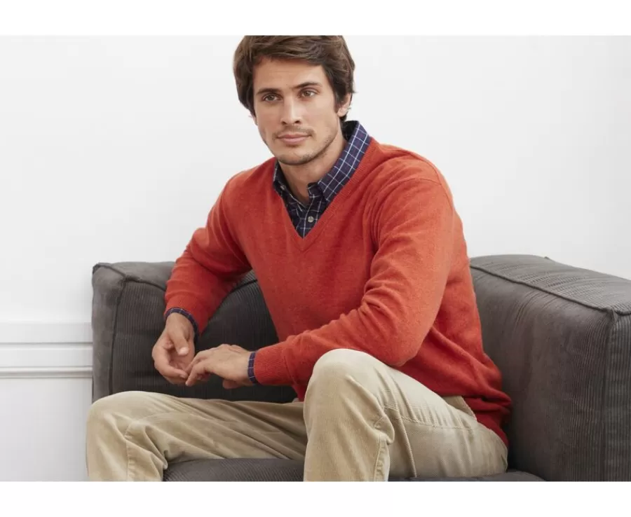 Fashion Jersey de lana para hombre con cuello en V Rojo ámbar Elian Jerséis De Punto | Jerséis De Cuello Pico