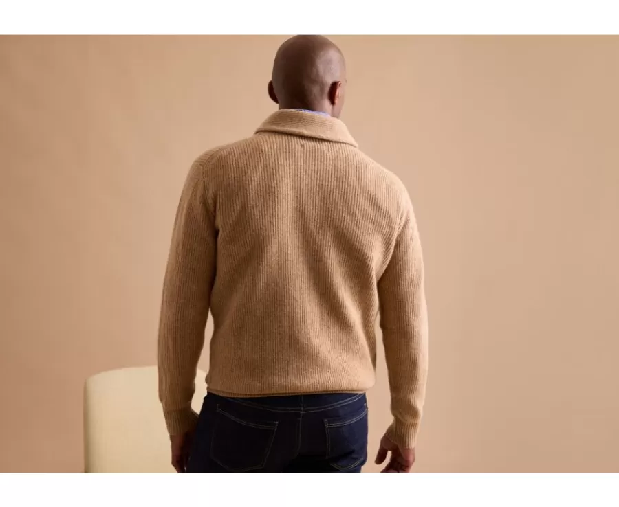Cheap Jersey de lana para hombre Cuello chal Beis ocuro moteado Kellan Jerséis De Punto