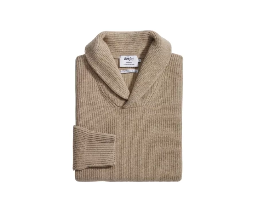 Cheap Jersey de lana para hombre Cuello chal Beis ocuro moteado Kellan Jerséis De Punto
