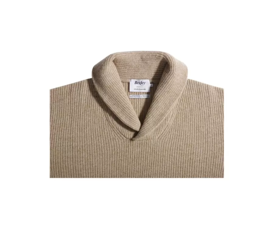 Cheap Jersey de lana para hombre Cuello chal Beis ocuro moteado Kellan Jerséis De Punto