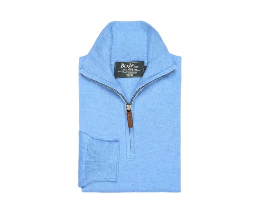 Best Jersey fino algodón Pima/cachemira para hombre con cuello con cremallera Azul moteado Vlad Jerséis De Cuello Cremallera | Jerséis Algodón Bio/cachemira