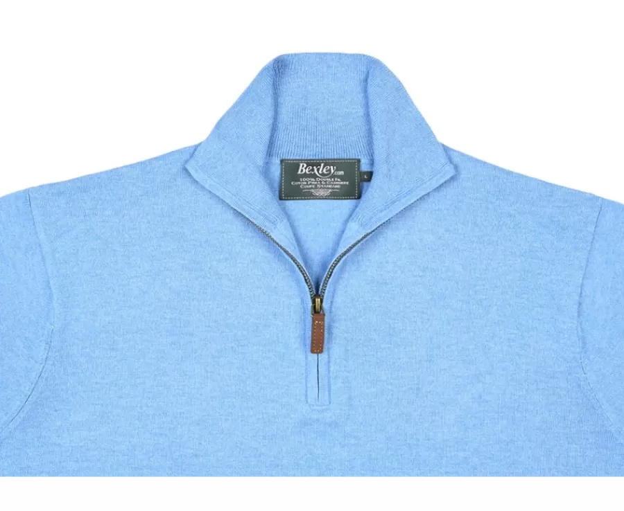 Best Jersey fino algodón Pima/cachemira para hombre con cuello con cremallera Azul moteado Vlad Jerséis De Cuello Cremallera | Jerséis Algodón Bio/cachemira