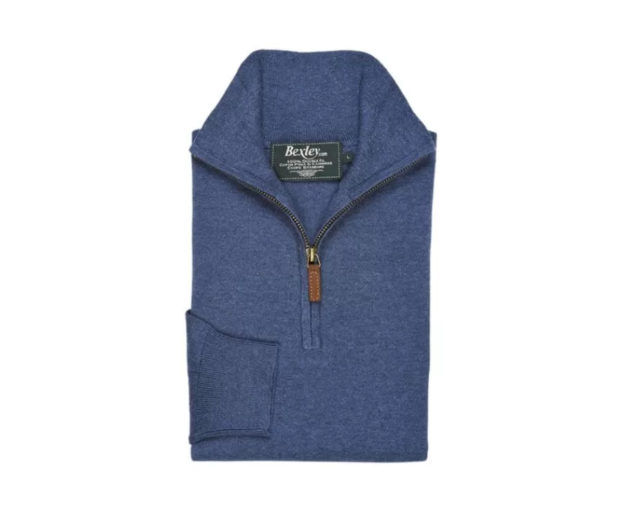 Online Jersey fino algodón Pima/cachemira para hombre con cuello con cremallera Azul oscuro moteado Vlad Jerséis De Cuello Cremallera | Jerséis Algodón Bio/cachemira