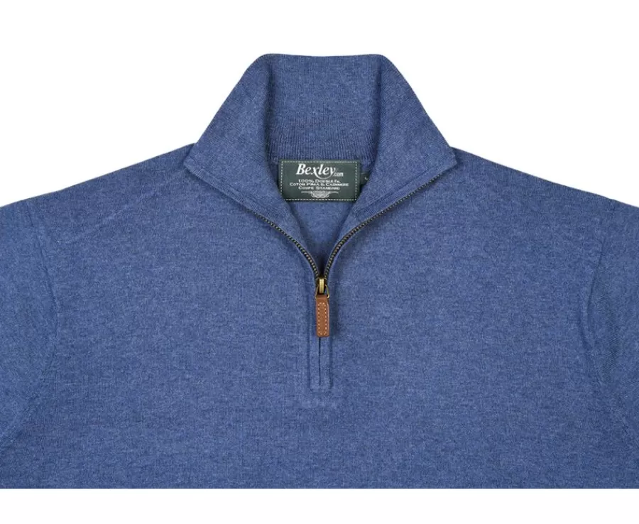 Online Jersey fino algodón Pima/cachemira para hombre con cuello con cremallera Azul oscuro moteado Vlad Jerséis De Cuello Cremallera | Jerséis Algodón Bio/cachemira