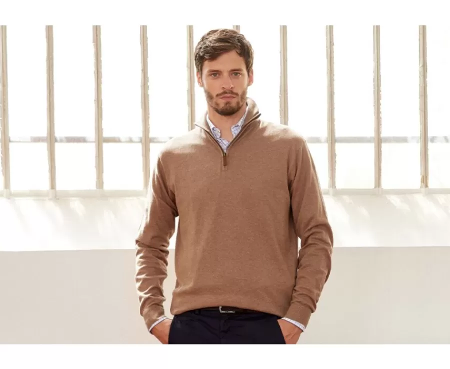 Hot Jersey fino algodón Pima/cachemira para hombre con cuello con cremallera Topo moteado Vlad Jerséis De Cuello Cremallera | Jerséis Algodón Bio/cachemira