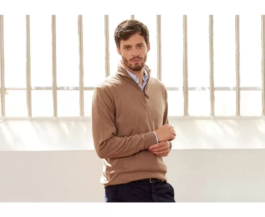 Hot Jersey fino algodón Pima/cachemira para hombre con cuello con cremallera Topo moteado Vlad Jerséis De Cuello Cremallera | Jerséis Algodón Bio/cachemira