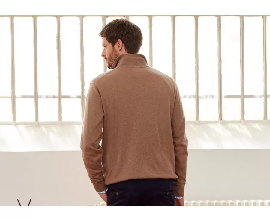 Hot Jersey fino algodón Pima/cachemira para hombre con cuello con cremallera Topo moteado Vlad Jerséis De Cuello Cremallera | Jerséis Algodón Bio/cachemira