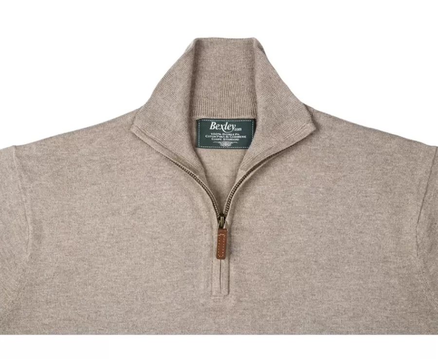 Hot Jersey fino algodón Pima/cachemira para hombre con cuello con cremallera Topo moteado Vlad Jerséis De Cuello Cremallera | Jerséis Algodón Bio/cachemira