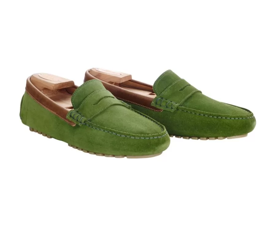 Online Mocasín de verano para hombre Terciopelo Verde & Castaño Ferguson Mocasines Y Drivers