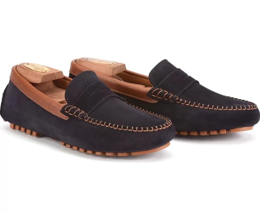 Discount Mocasín de verano Terciopelo Azul marino y Castaño Biscayne Mocasines Y Drivers