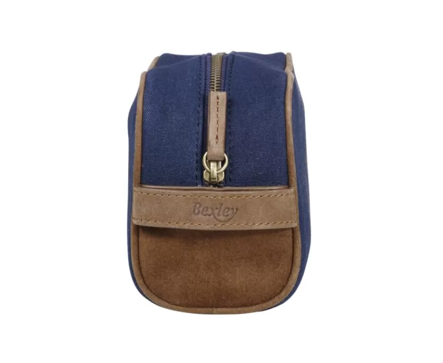 Store Neceser de lona azul marino y terciopelo de cabra tabaco Maletínes, Bolsos Y Guantes