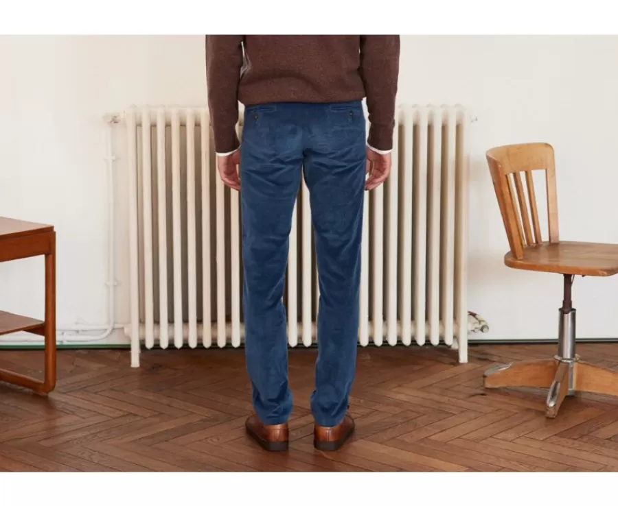 Outlet Pantalón chino de pana Azul Vaquero para hombre Norman Pantalones Ajustados