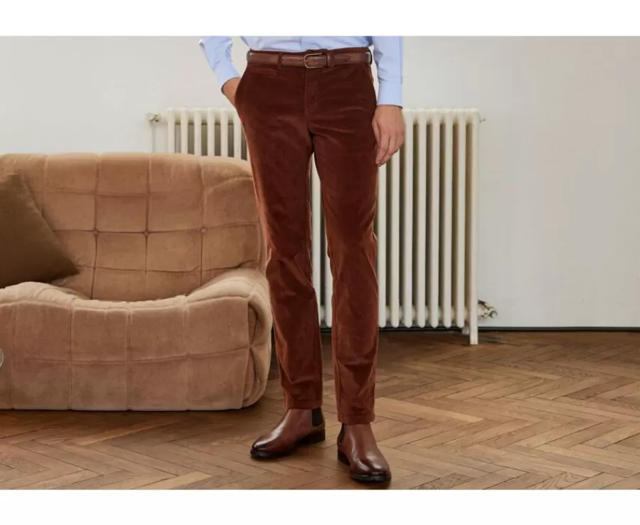 Outlet Pantalón chino de pana Caramelo Oscuro para hombre Norman Pantalones Ajustados