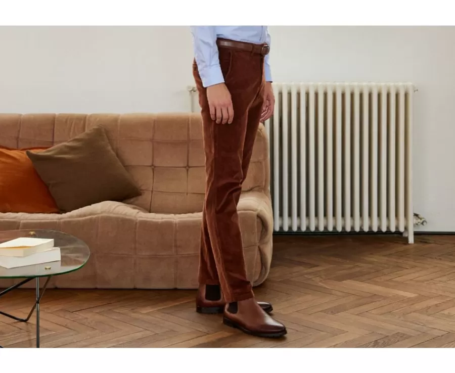 Outlet Pantalón chino de pana Caramelo Oscuro para hombre Norman Pantalones Ajustados