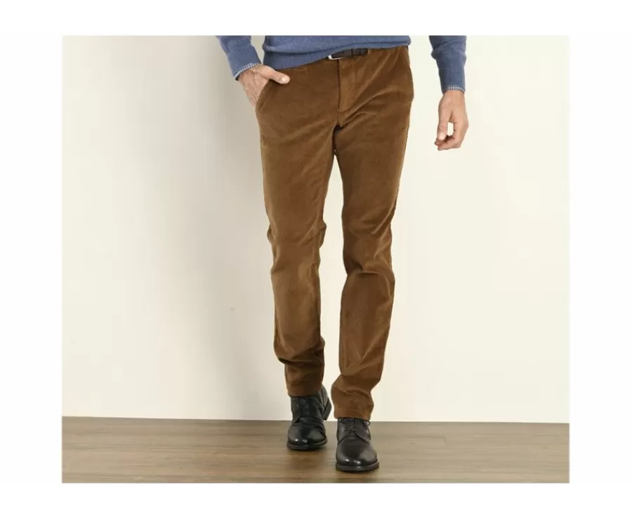 Flash Sale Pantalón chino de pana para hombre Camel oscuro Norman Pantalones Ajustados