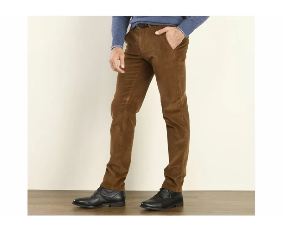 Flash Sale Pantalón chino de pana para hombre Camel oscuro Norman Pantalones Ajustados