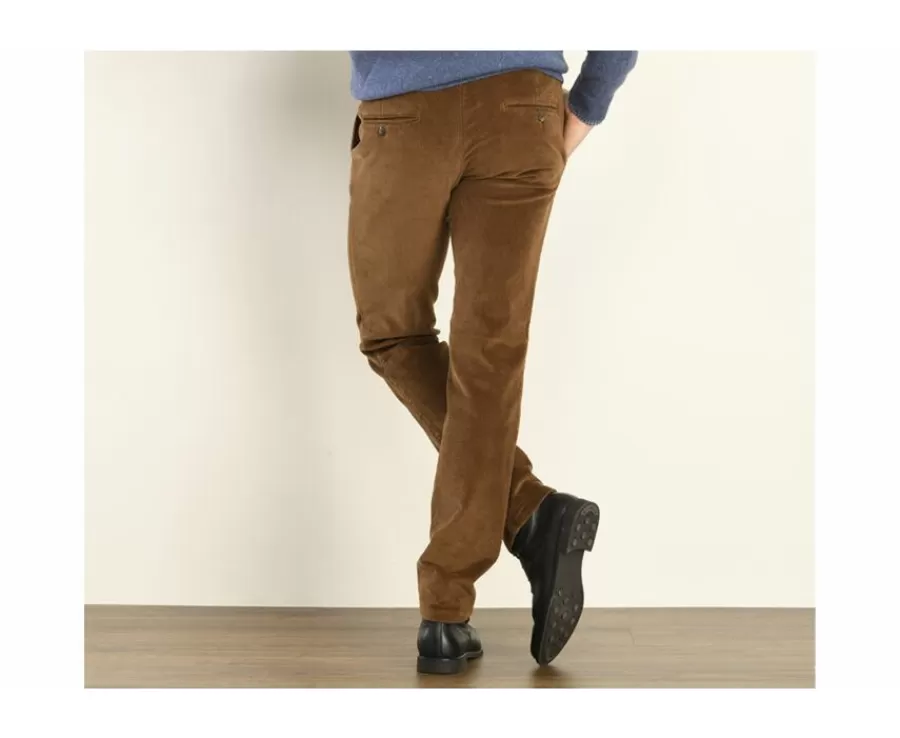 Flash Sale Pantalón chino de pana para hombre Camel oscuro Norman Pantalones Ajustados