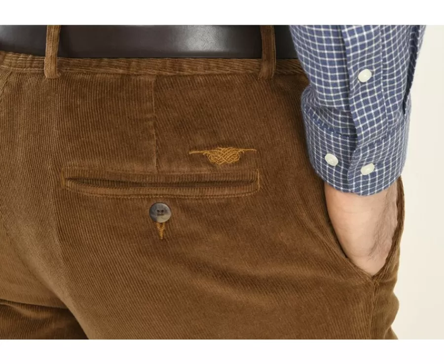 Flash Sale Pantalón chino de pana para hombre Camel oscuro Norman Pantalones Ajustados