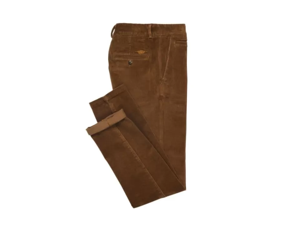 Flash Sale Pantalón chino de pana para hombre Camel oscuro Norman Pantalones Ajustados