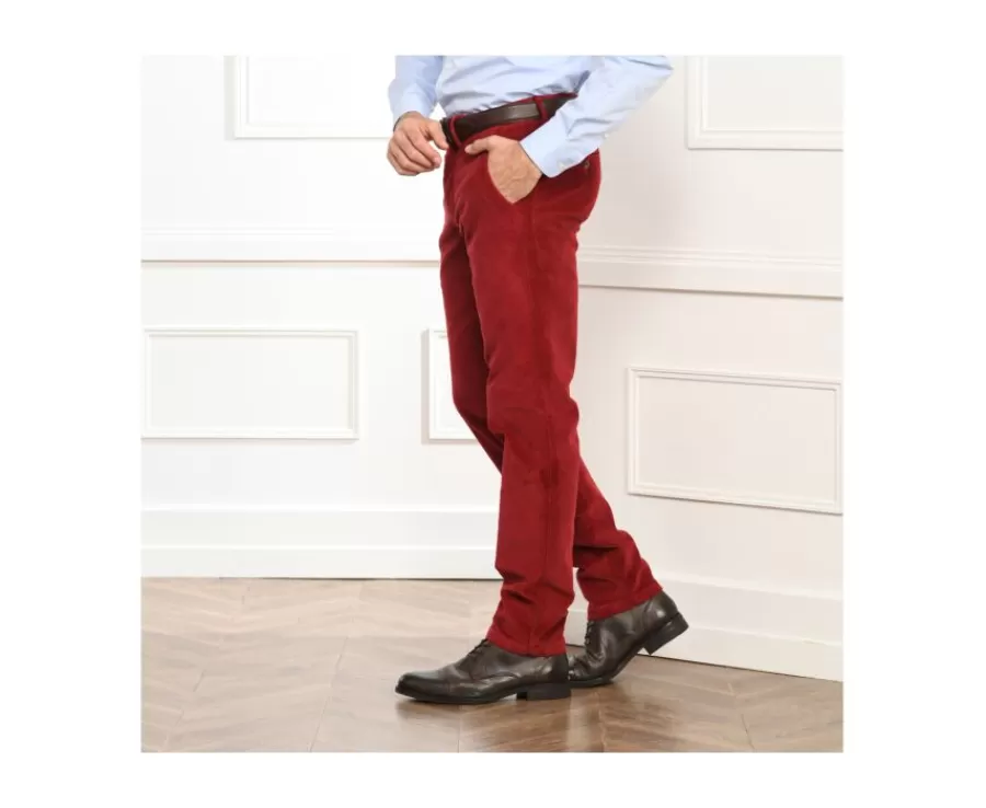 Clearance Pantalón chino de pana para hombre Rojo granate Norman Pantalones Ajustados