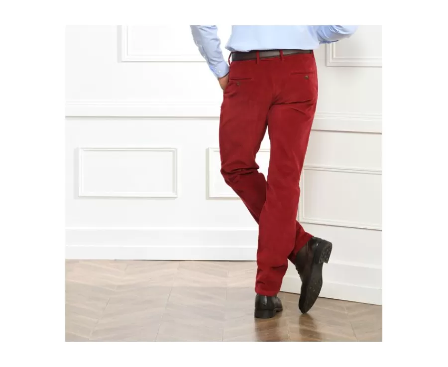 Clearance Pantalón chino de pana para hombre Rojo granate Norman Pantalones Ajustados
