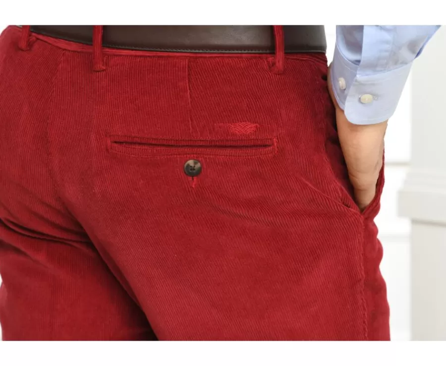 Clearance Pantalón chino de pana para hombre Rojo granate Norman Pantalones Ajustados
